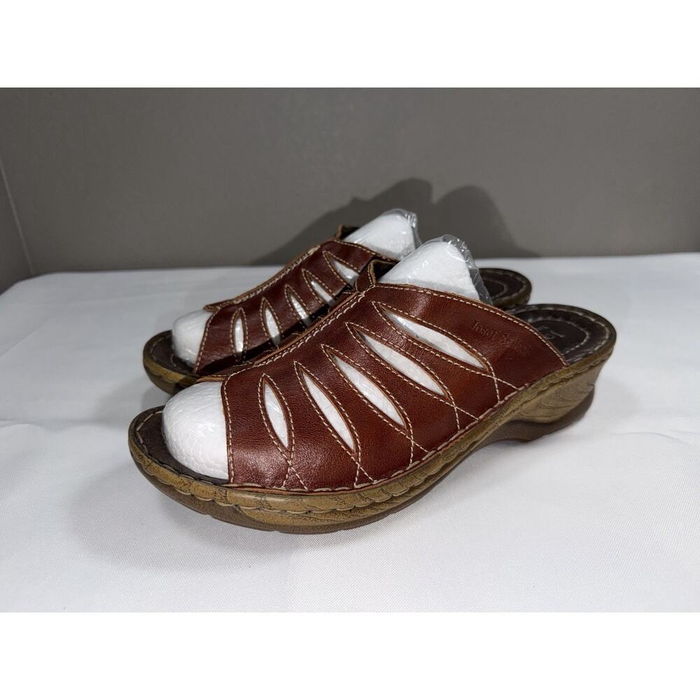 Josef Seibel Camille Wedge Slide Laser Cut Leather Sandals Brown 39 EU / 8 M US